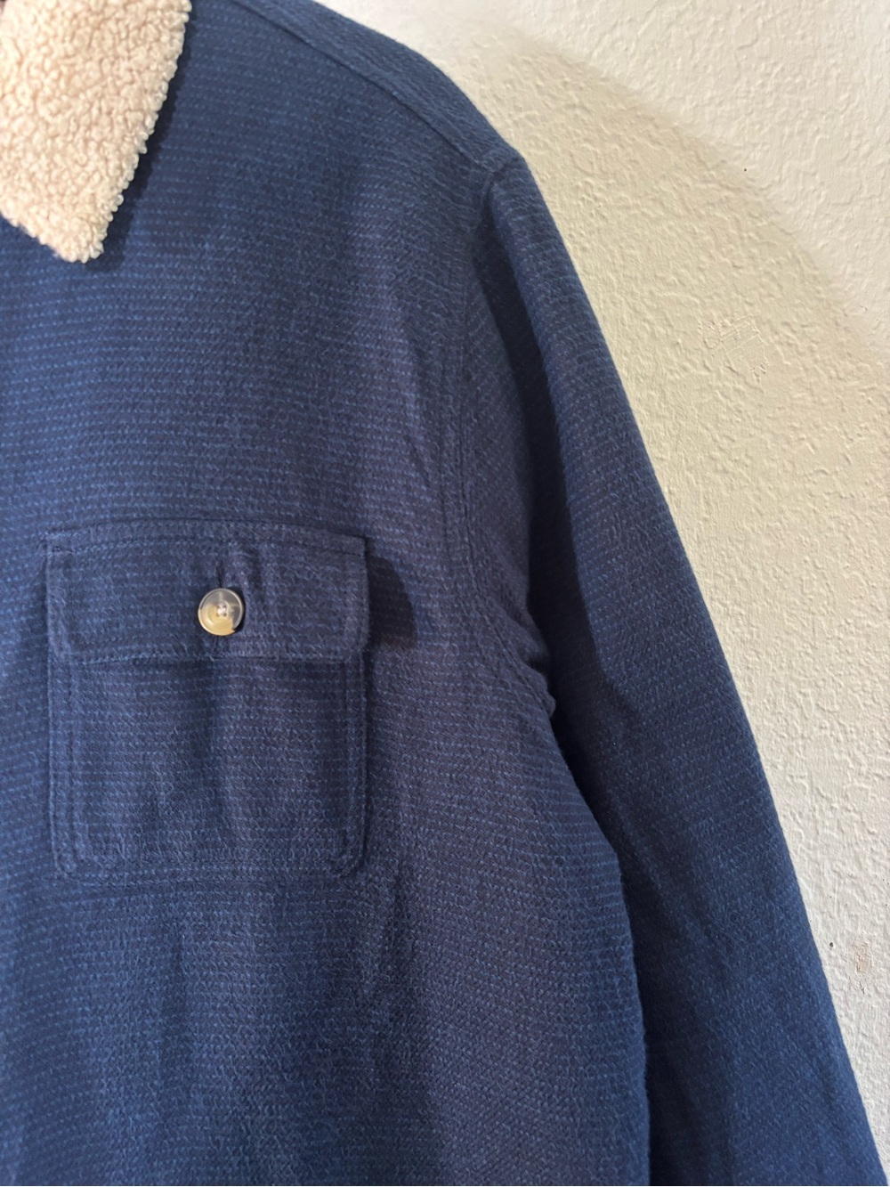 Marine Layer Sherpa Lined Camping Shirt Jacket Size Large Navy Cotton Fleece - Picture 11 of 15